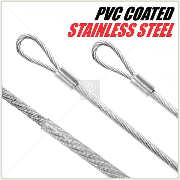 1/8 in. x 12 ft. Stainless Steel Vinyl Coated Extension Wire Rope W/Looped Ends for Triangle Sun Shade Sails (3-Pieces)