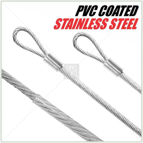1/8 in. x 12 ft. Stainless Steel Vinyl Coated Extension Wire Rope W/Looped Ends for Triangle Sun Shade Sails (3-Pieces)