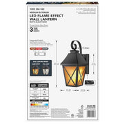 16.3 in. Midnight Black Outdoor Hardwired Integreated LED Flicker Flame Effect Color Selectable Wall Lantern Sconce