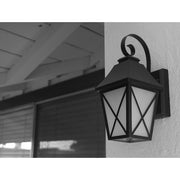 16.3 in. Midnight Black Outdoor Hardwired Integreated LED Flicker Flame Effect Color Selectable Wall Lantern Sconce