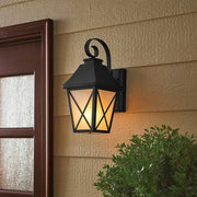 16.3 in. Midnight Black Outdoor Hardwired Integreated LED Flicker Flame Effect Color Selectable Wall Lantern Sconce
