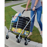 3-Wheel Steel Easy Climb Shopping Cart Design with Accessory Basket in Silver