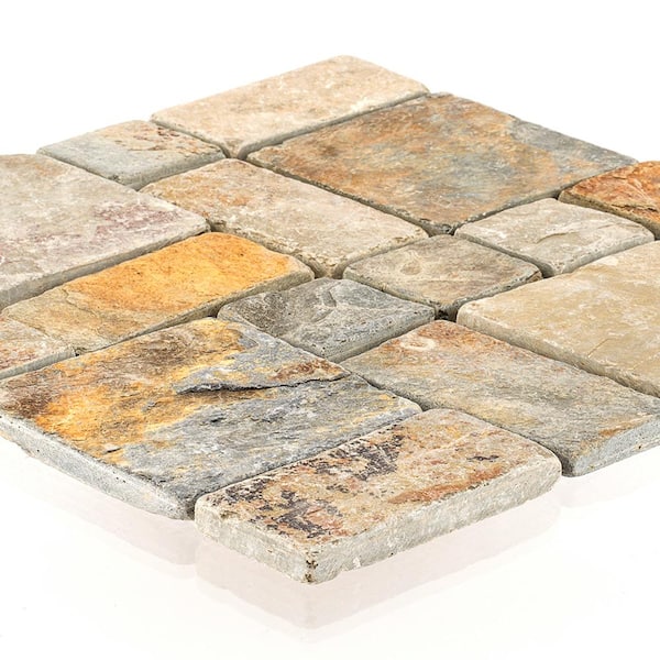 Rust Block Medley 11.75 in. x 11.75 in. Slate Wall and Floor Mosaic Ti ...