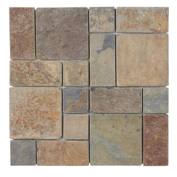 Rust Block Medley 11.75 in. x 11.75 in. Slate Wall and Floor Mosaic Ti ...