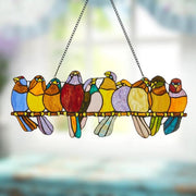 Multi Stained Glass Birds on a Wire Window Panel