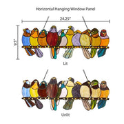 Multi Stained Glass Birds on a Wire Window Panel