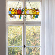 Multi Stained Glass Birds on a Wire Window Panel
