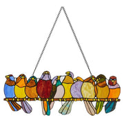 Multi Stained Glass Birds on a Wire Window Panel