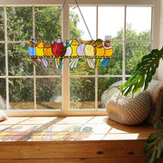 Multi Stained Glass Birds on a Wire Window Panel