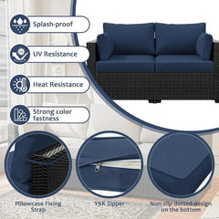 8-Piece 25.6 in. Outdoor Replacement Lounge Cushion Covers Navy Blue