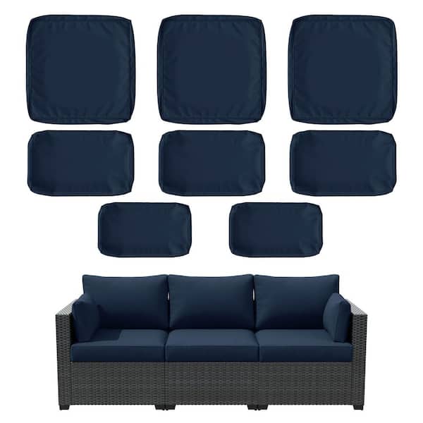 8-Piece 25.6 in. Outdoor Replacement Lounge Cushion Covers Navy Blue