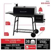 29 in. Barrel Offset Charcoal Smoker and Grill in Black