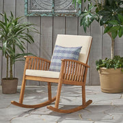 Casa Brown Patina Wood Outdoor Patio Rocking Chair with Cream Cushions