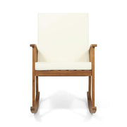 Casa Brown Patina Wood Outdoor Patio Rocking Chair with Cream Cushions