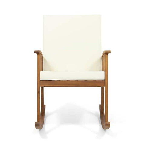 Casa Brown Patina Wood Outdoor Patio Rocking Chair with Cream Cushions