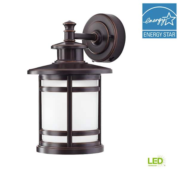 13 in. Oil-Rubbed Bronze Motion Sensing Integrated LED Hardwired Outdoor Wall Light Lantern Sconce