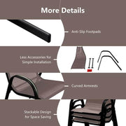 4-Piece Patio Stacking Dining Chairs w/Curved Armrests and Breathable Seat Fabric Brown