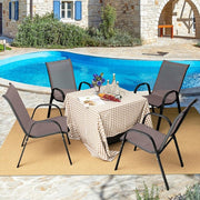 4-Piece Patio Stacking Dining Chairs w/Curved Armrests and Breathable Seat Fabric Brown