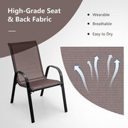 4-Piece Patio Stacking Dining Chairs w/Curved Armrests and Breathable Seat Fabric Brown