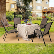 4-Piece Patio Stacking Dining Chairs w/Curved Armrests and Breathable Seat Fabric Brown