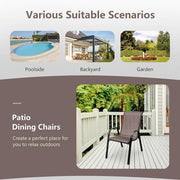 4-Piece Patio Stacking Dining Chairs w/Curved Armrests and Breathable Seat Fabric Brown