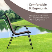 4-Piece Patio Stacking Dining Chairs w/Curved Armrests and Breathable Seat Fabric Brown