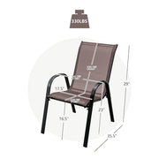 4-Piece Patio Stacking Dining Chairs w/Curved Armrests and Breathable Seat Fabric Brown
