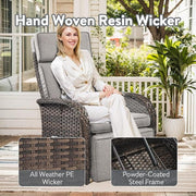 Carlos Brown Wicker 2-Piece Outdoor Chaise Lounge Chair, Patio Adjuestment Recliner with Beige Olefin Soft Cushion