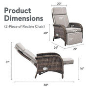 Carlos Brown Wicker 2-Piece Outdoor Chaise Lounge Chair, Patio Adjuestment Recliner with Beige Olefin Soft Cushion