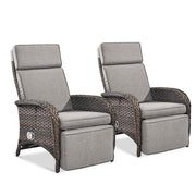 Carlos Brown Wicker 2-Piece Outdoor Chaise Lounge Chair, Patio Adjuestment Recliner with Beige Olefin Soft Cushion