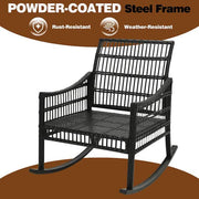 Beige 3-Piece Patio Wicker Outdoor Rocking Chair Set with Orange Cushions and Pillows