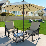 Beige 3-Piece Patio Wicker Outdoor Rocking Chair Set with Orange Cushions and Pillows