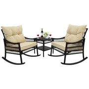 Beige 3-Piece Patio Wicker Outdoor Rocking Chair Set with Orange Cushions and Pillows