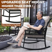 Beige 3-Piece Patio Wicker Outdoor Rocking Chair Set with Orange Cushions and Pillows