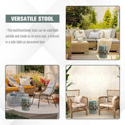 Green Round Stone 17.3 in. Outdoor Side Table with Knotted Ring Design and Glazed Strong Materials