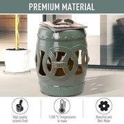Green Round Stone 17.3 in. Outdoor Side Table with Knotted Ring Design and Glazed Strong Materials