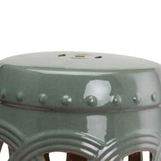 Green Round Stone 17.3 in. Outdoor Side Table with Knotted Ring Design and Glazed Strong Materials