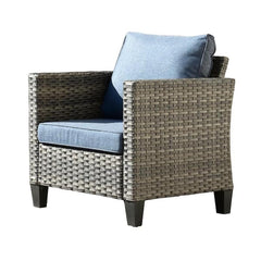 New Vultros Gray 5-Piece Wicker Outdoor Patio Conversation Seating Set with Blue Cushions