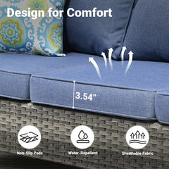 New Vultros Gray 5-Piece Wicker Outdoor Patio Conversation Seating Set with Blue Cushions