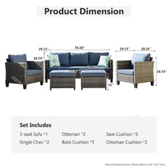 New Vultros Gray 5-Piece Wicker Outdoor Patio Conversation Seating Set with Blue Cushions