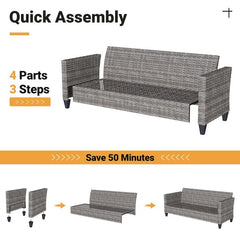 New Vultros Gray 5-Piece Wicker Outdoor Patio Conversation Seating Set with Blue Cushions