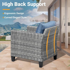 New Vultros Gray 5-Piece Wicker Outdoor Patio Conversation Seating Set with Blue Cushions