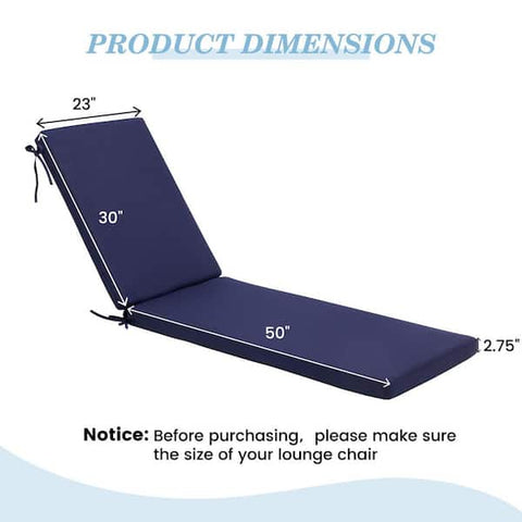2-pack 80 in. Outdoor Lounge Chair Lounge Polyester Chair Cushions in Navy Blue