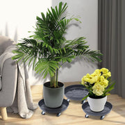Black Round Iron Indoor Outdoor Plant Flower Pot Saucer Heavy-Duty Flower Pot Tray with Universal Wheels (Set of 3)