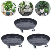 Black Round Iron Indoor Outdoor Plant Flower Pot Saucer Heavy-Duty Flower Pot Tray with Universal Wheels (Set of 3)