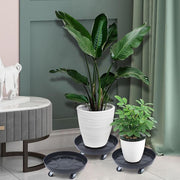 Black Round Iron Indoor Outdoor Plant Flower Pot Saucer Heavy-Duty Flower Pot Tray with Universal Wheels (Set of 3)