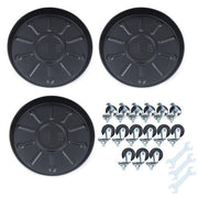 Black Round Iron Indoor Outdoor Plant Flower Pot Saucer Heavy-Duty Flower Pot Tray with Universal Wheels (Set of 3)