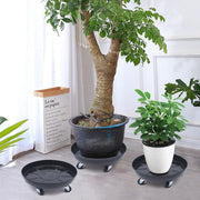 Black Round Iron Indoor Outdoor Plant Flower Pot Saucer Heavy-Duty Flower Pot Tray with Universal Wheels (Set of 3)
