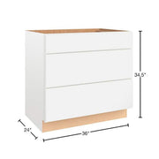 Courtland  36 in. W x 24 in. D x 34.5 in. H Assembled Shaker Drawer Base Kitchen Cabinet in Polar White