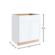 Courtland 30 in. W x 24 in. D x 34.5 in. H Assembled Shaker Sink Base Kitchen Cabinet in Polar White